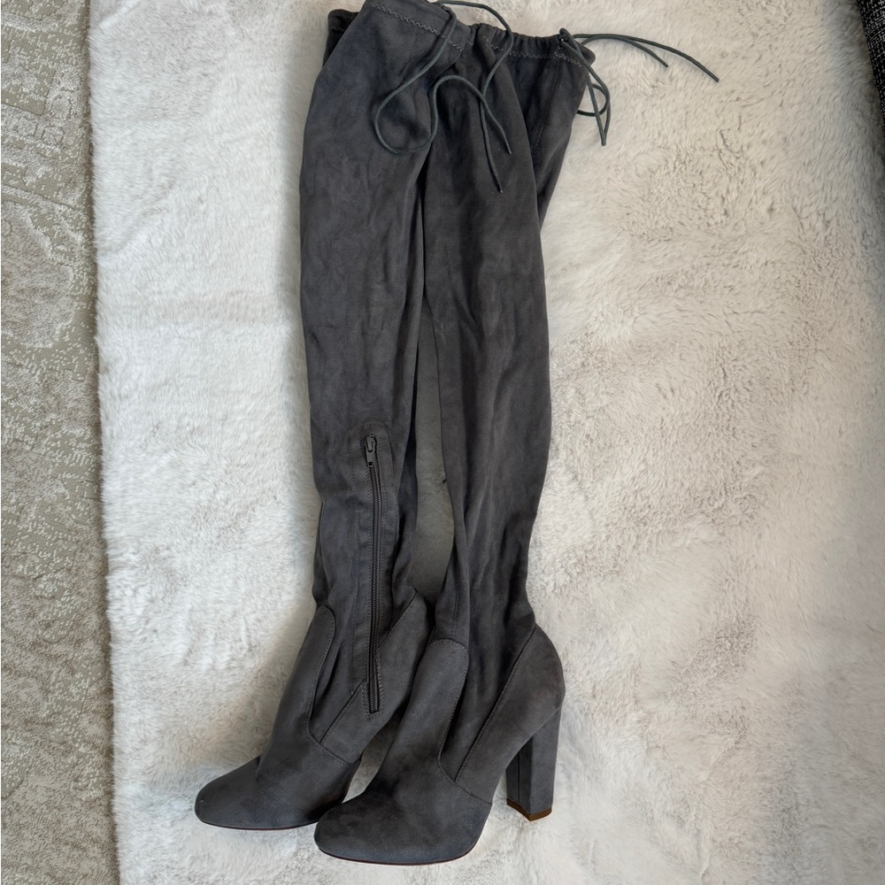 Windsor Gray Over the Knee Heeled Boots